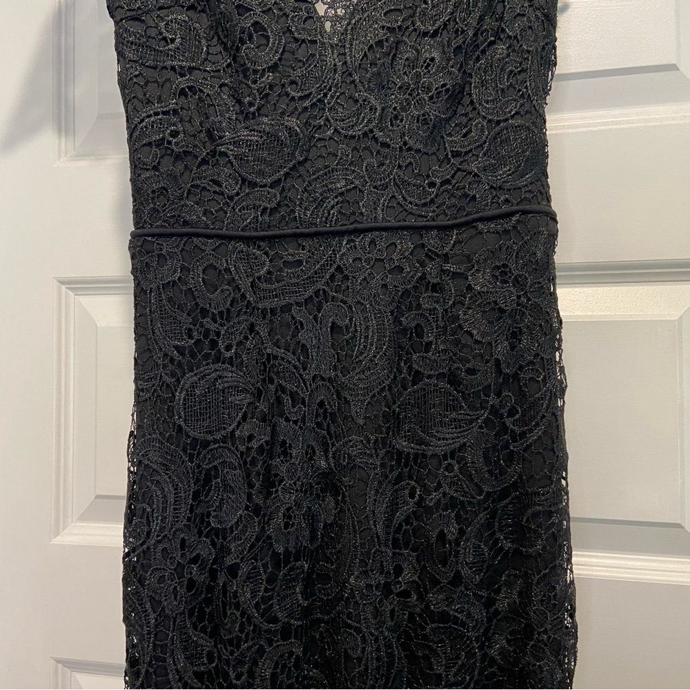 MANIJU Elegant Black Lace Maxi Evening Dress Cutout Open Back Size S - Picture 6 of 14
